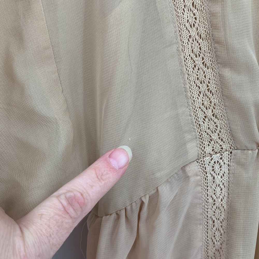 SNDYS Coco mini dress sand tan boho chiffon lace tier skirt sheer new Small - Picture 6 of 6
